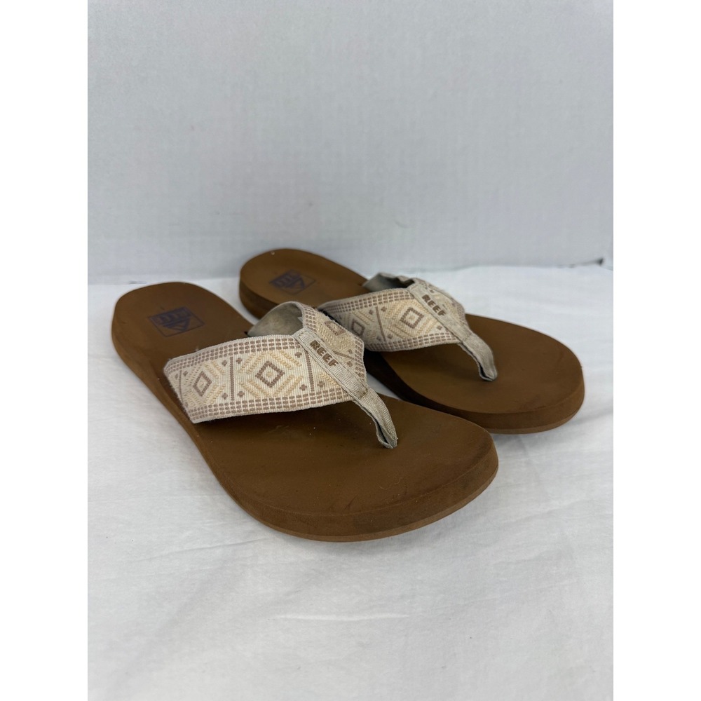 Reef Womens Brown Woven Geometric‎ Strap Flip Flop Sandals Size 8